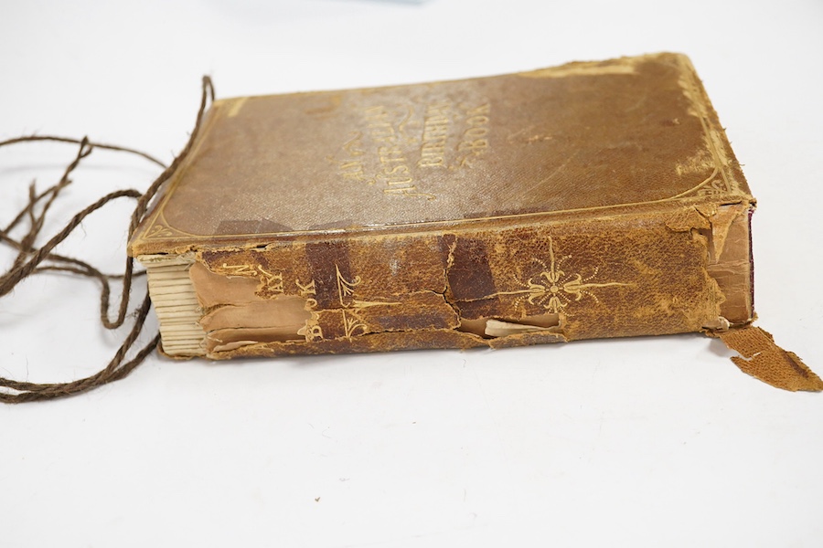 A late 19th century leather bound ‘An Australian birthday book’, containing family history, portrait photos and photos of Adelaide at the time. Condition - the spine and leather cover of book torn, some interior pages fo